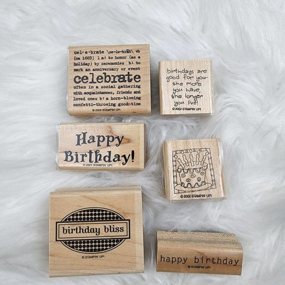 STAMPIN' UP! (6) Wood Rubber Stamps Happy Birthday Celebrate Cake & Candles - Picture 1 of 5